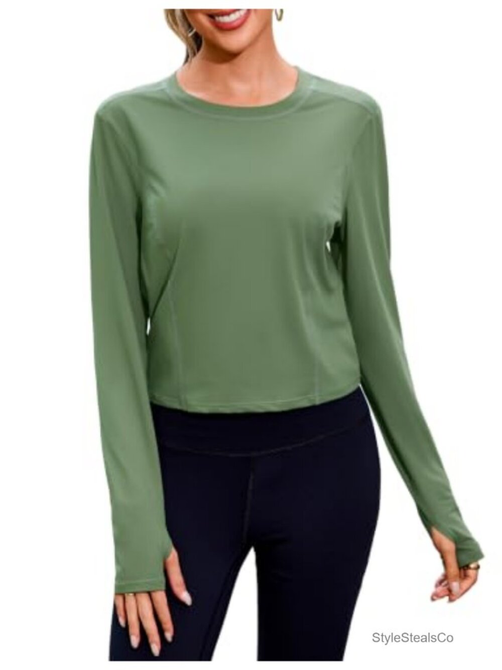Women's Long Sleeve Quick Dry Yoga Crop Top with Thumb Holes - Athletic Running